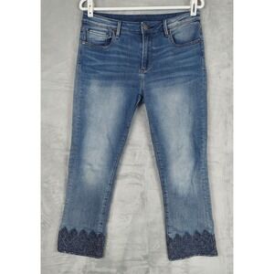 Driftwood Candace Embroidered Hem Cropped Jeans Women's Size 29